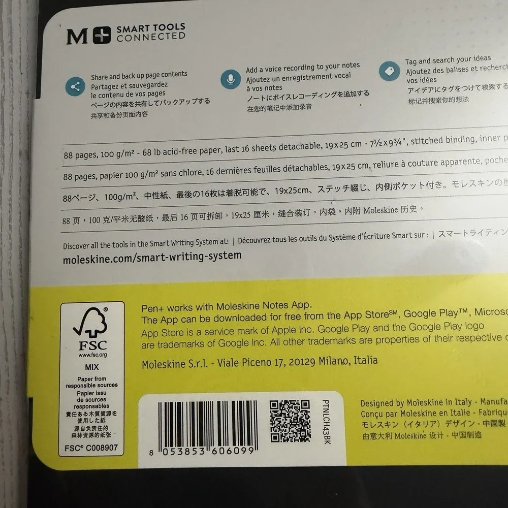 Moleskine Smart Cahier Journals 2 XL Black‎ Notebook Digital Notes Plain 7.5x10